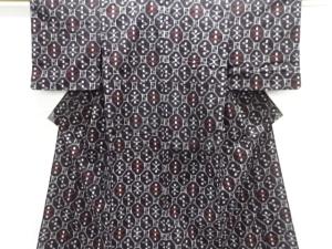 アンティーク　木綿本場久留米絣蜀江に抽象模様単衣着物